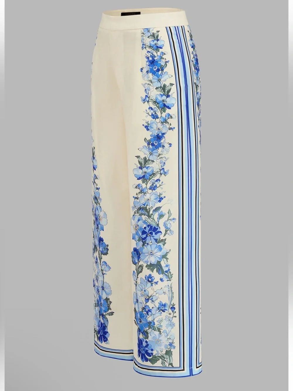 Commense Floral Belted Camisole & Wide-Leg Pants Set - Cream with Blue Floral M